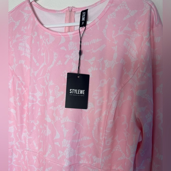 STYLEWE Long Sleeve Midi Dress Crew Neck Pink and White Women Size 2XL - Picture 4 of 4